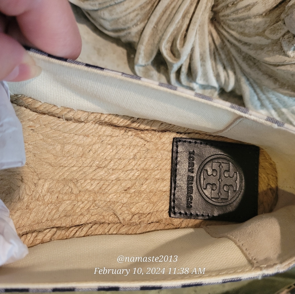 Tory Burch Beacher Brigh Navy Espidrilles Flats Jute Leather Designer #714 - Picture 7 of 16